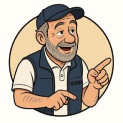 a cartoon plumber pointing to raise a question or point