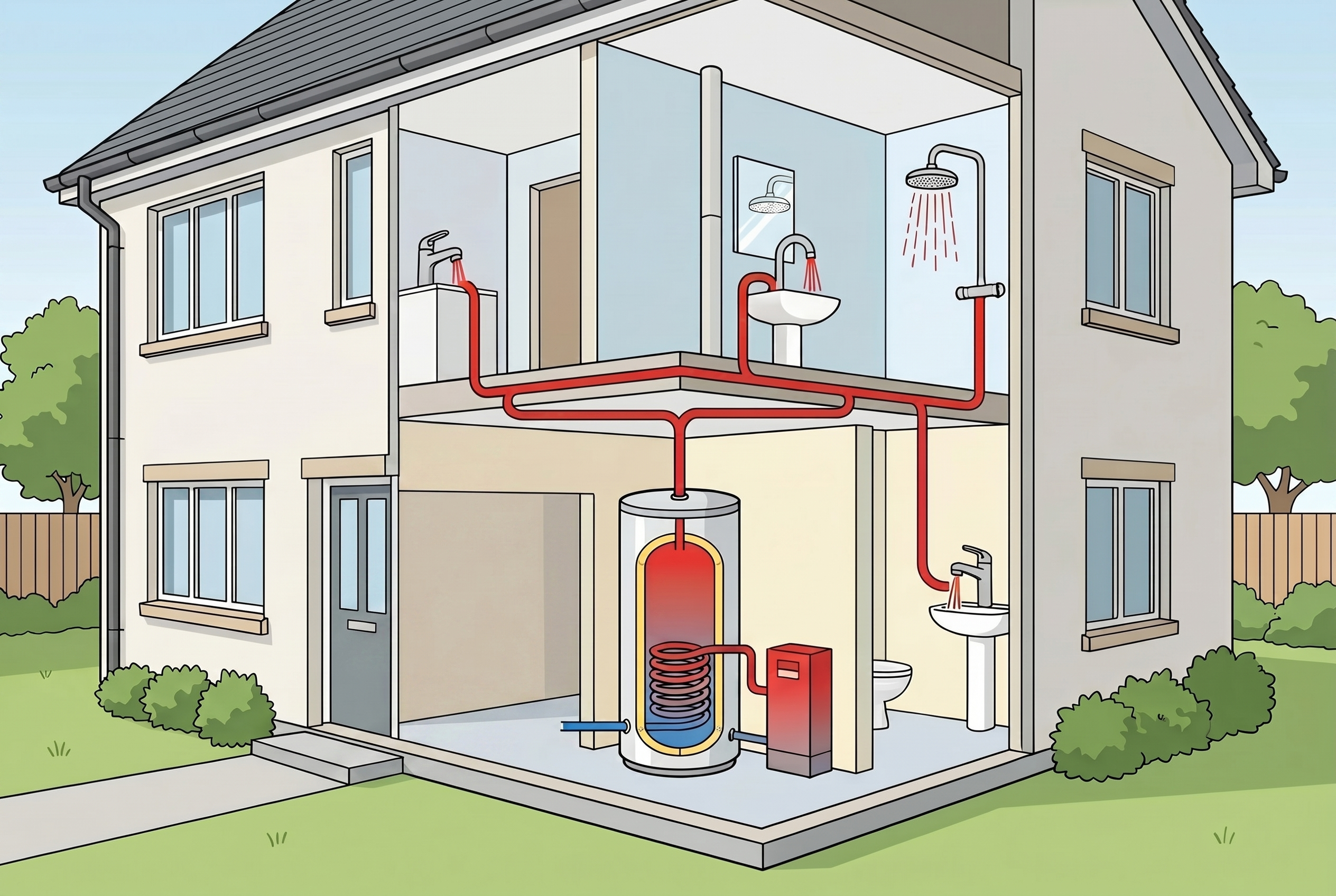 an illustration of a domestic hot water cylinder in the home