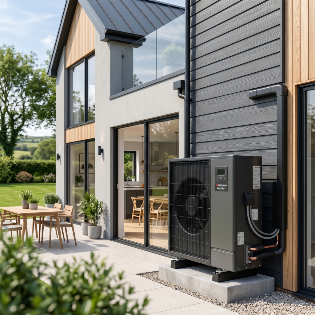 air source heat pump in an anthracite modern setting