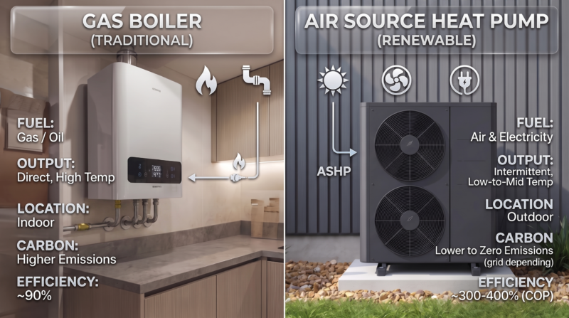 air source heat pump and a gas boiler comparison
