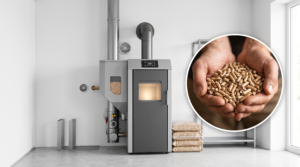 a biomass boiler and pellet representation